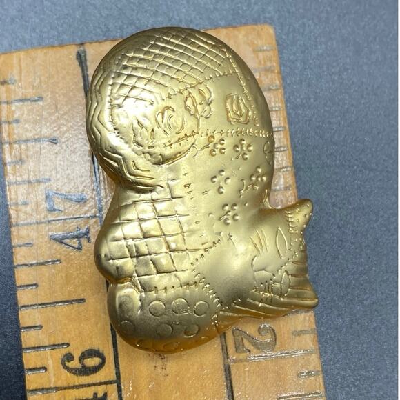 Vintage Gold Tone Quilted‎ Calico Cat Fashion Brooch Scarf Lapel Pin - Picture 4 of 5